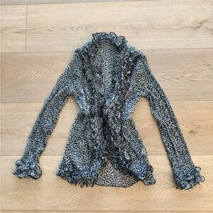 Women's Black/Leopard Print Vintage Ruffled Top from France